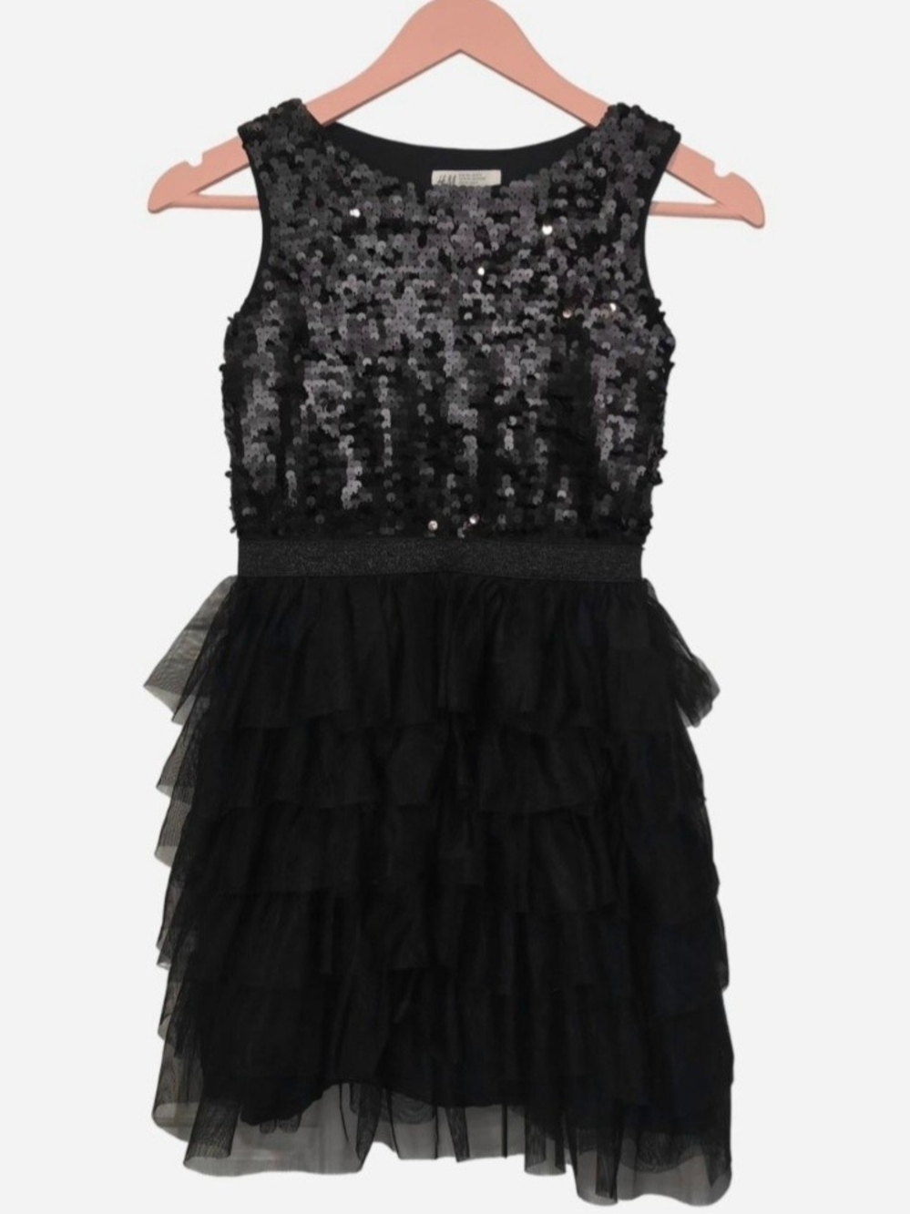 H&M Girls Black Sequin Tulle Dress size 8-9Y